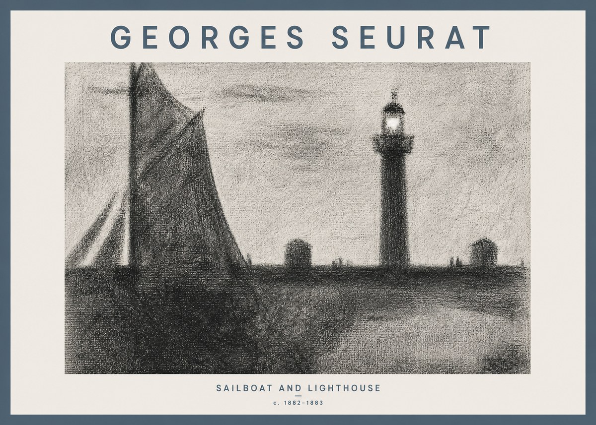Seurat Sailboat and Lighthouse No4 - Plakat