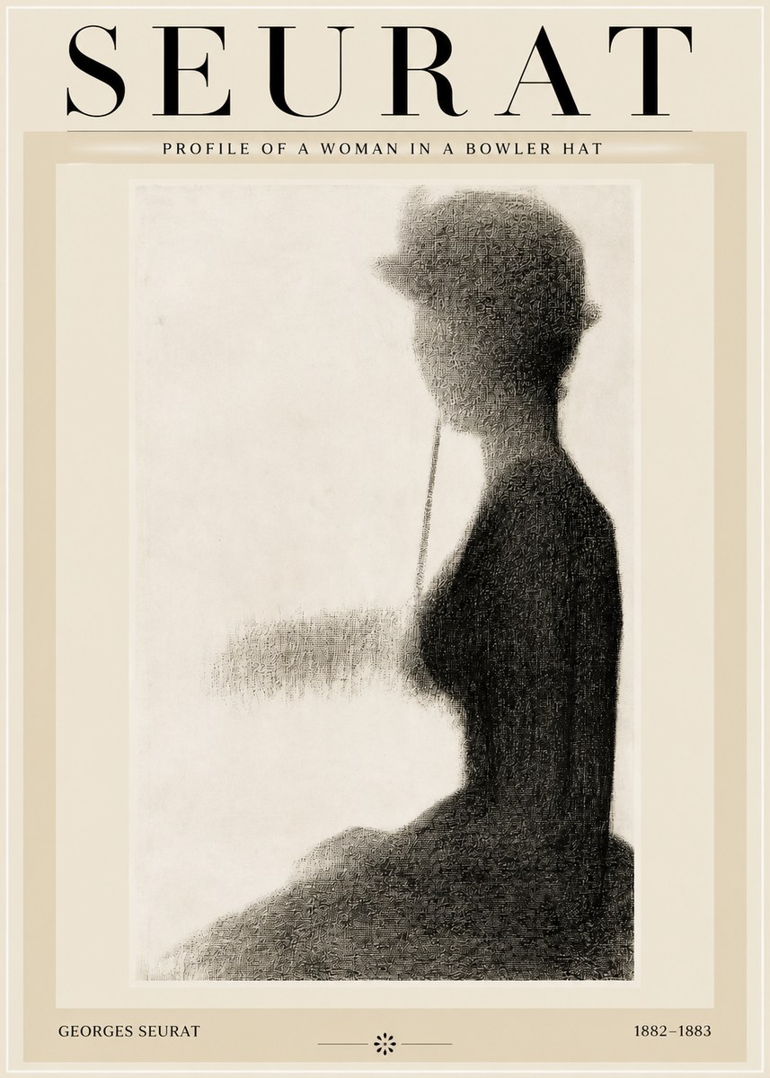 Seurat Profile of a Woman in a Bowler Hat No2 - Plakat