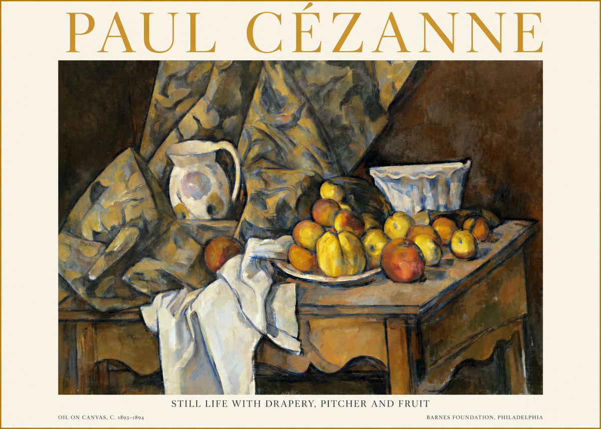 Paul Cézanne Still Life with Drapery, Pitcher and Fruit No1 - Plakat