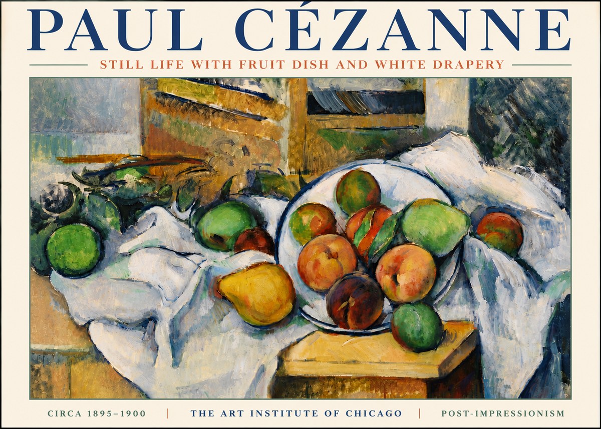 Paul Cézanne Still Life with Fruit Dish and White Drapery No6 - Plakat
