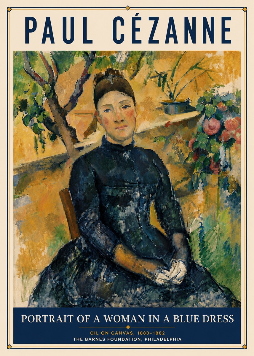 Paul Cézanne Portrait of a Woman in a Blue Dress No6 - Plakat