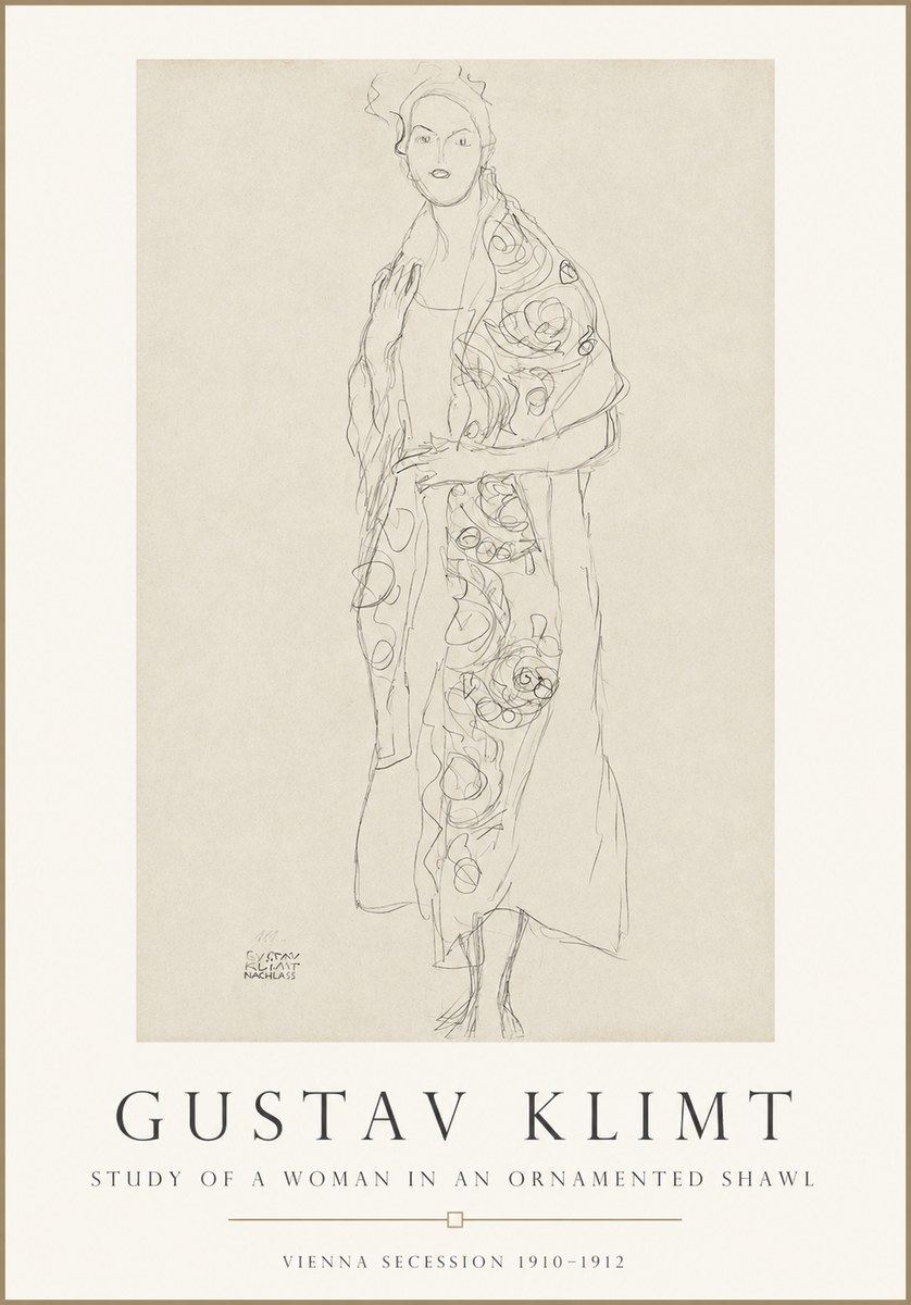 Klimt Study of a Woman in an Ornamented Shawl No1 - Plakat