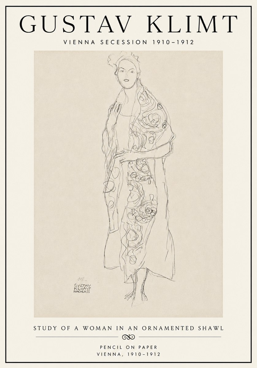 Klimt Study of a Woman in an Ornamented Shawl No6 - Plakat