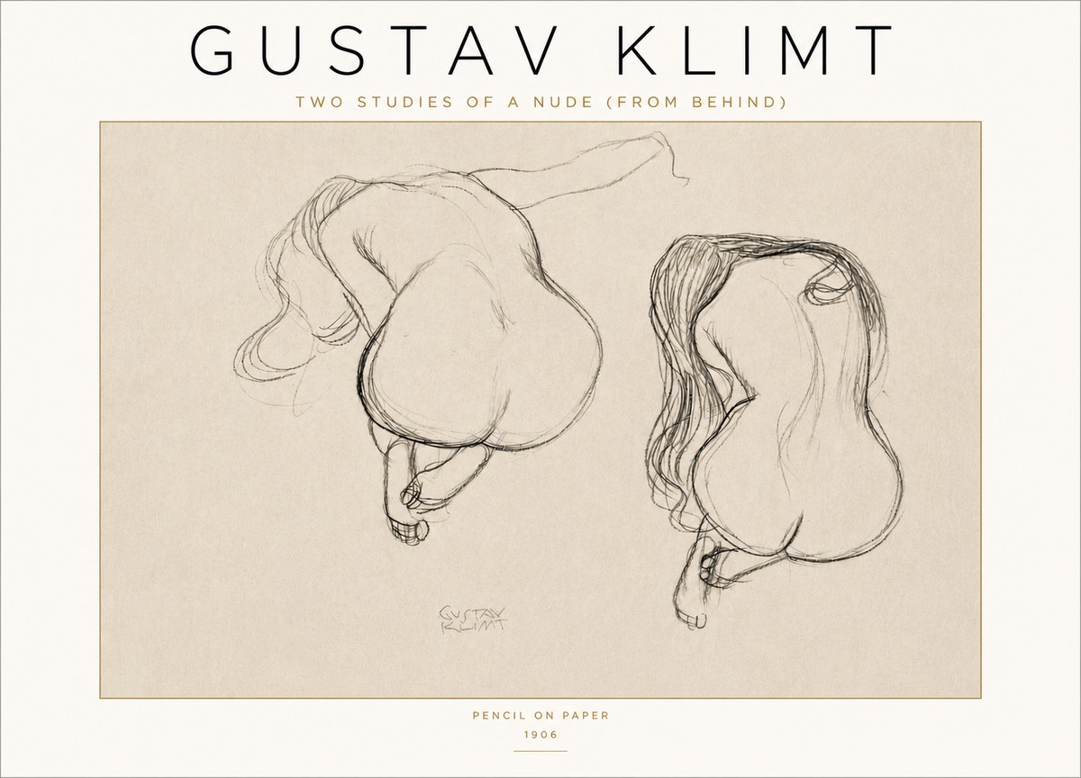 Klimt Two Studies of a Nude (from Behind) No4 - Plakat