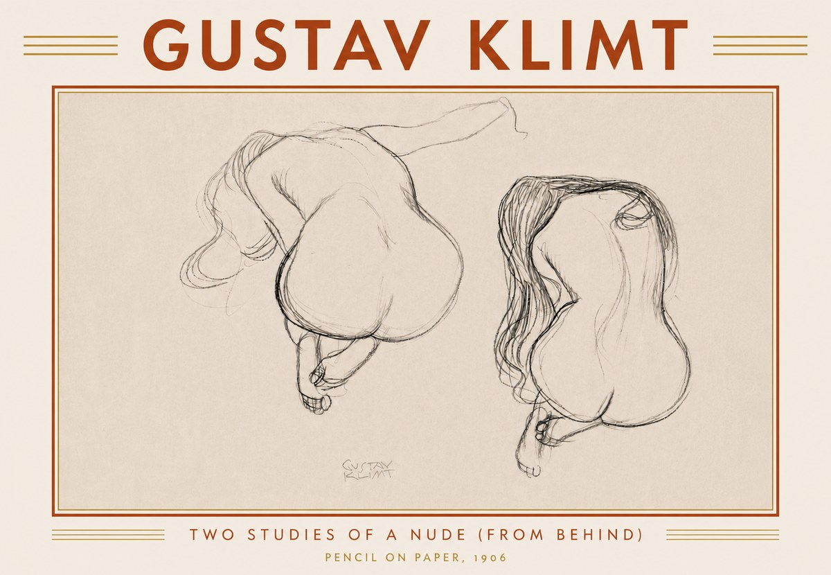 Klimt Two Studies of a Nude (from Behind) No6 - Plakat