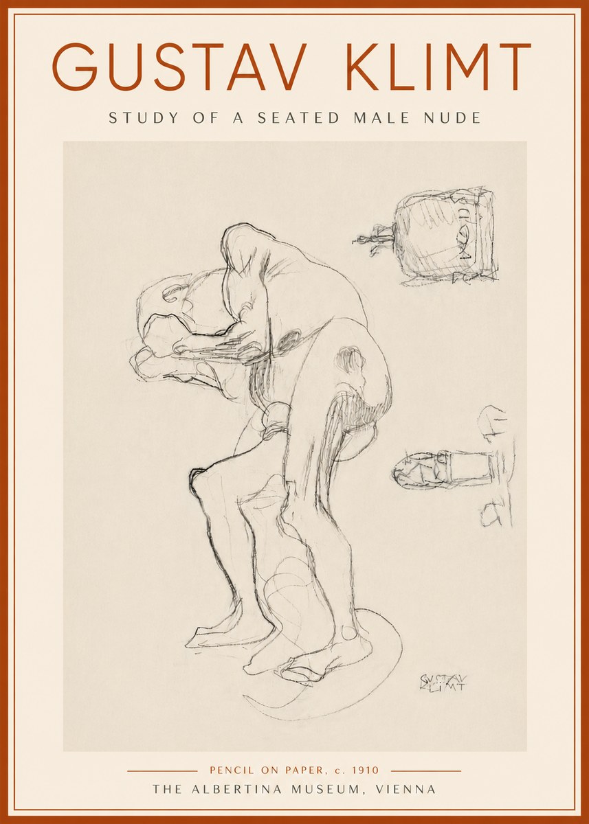 Klimt Study of a Seated Male Nude No6 - Plakat
