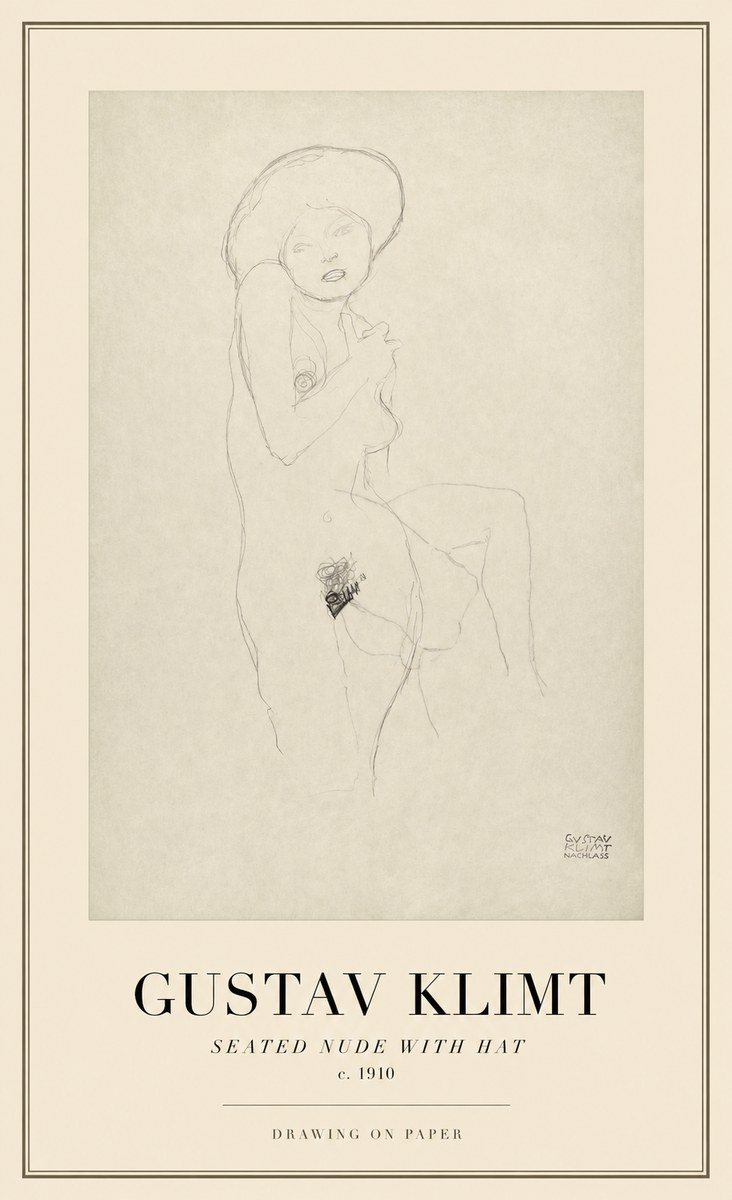 Klimt Seated Nude with Hat No1 - Plakat