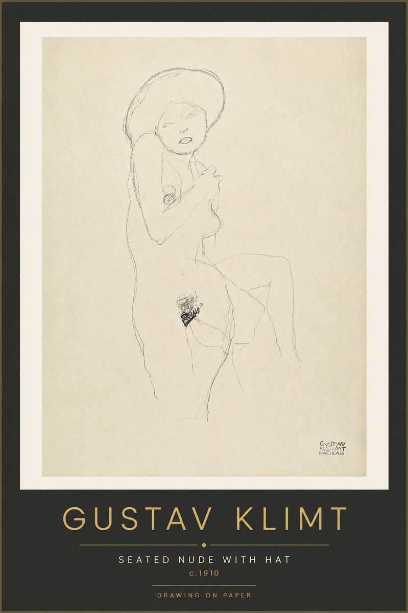 Klimt Seated Nude with Hat No4 - Plakat