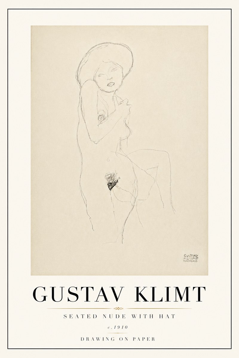 Klimt Seated Nude with Hat No6 - Plakat