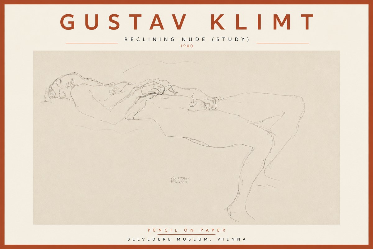 Klimt Reclining Nude (Study) No5 - Plakat