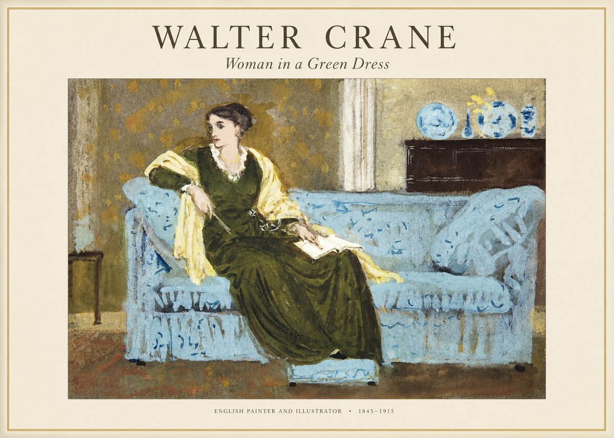 Walter Crane Woman in a Green Dress No1 - Plakat