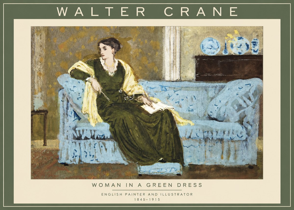 Walter Crane Woman in a Green Dress No2 - Plakat