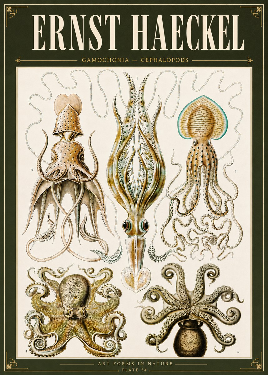Ernst Haeckel Cephalopods Octopuses and Squid No6 - Plakat