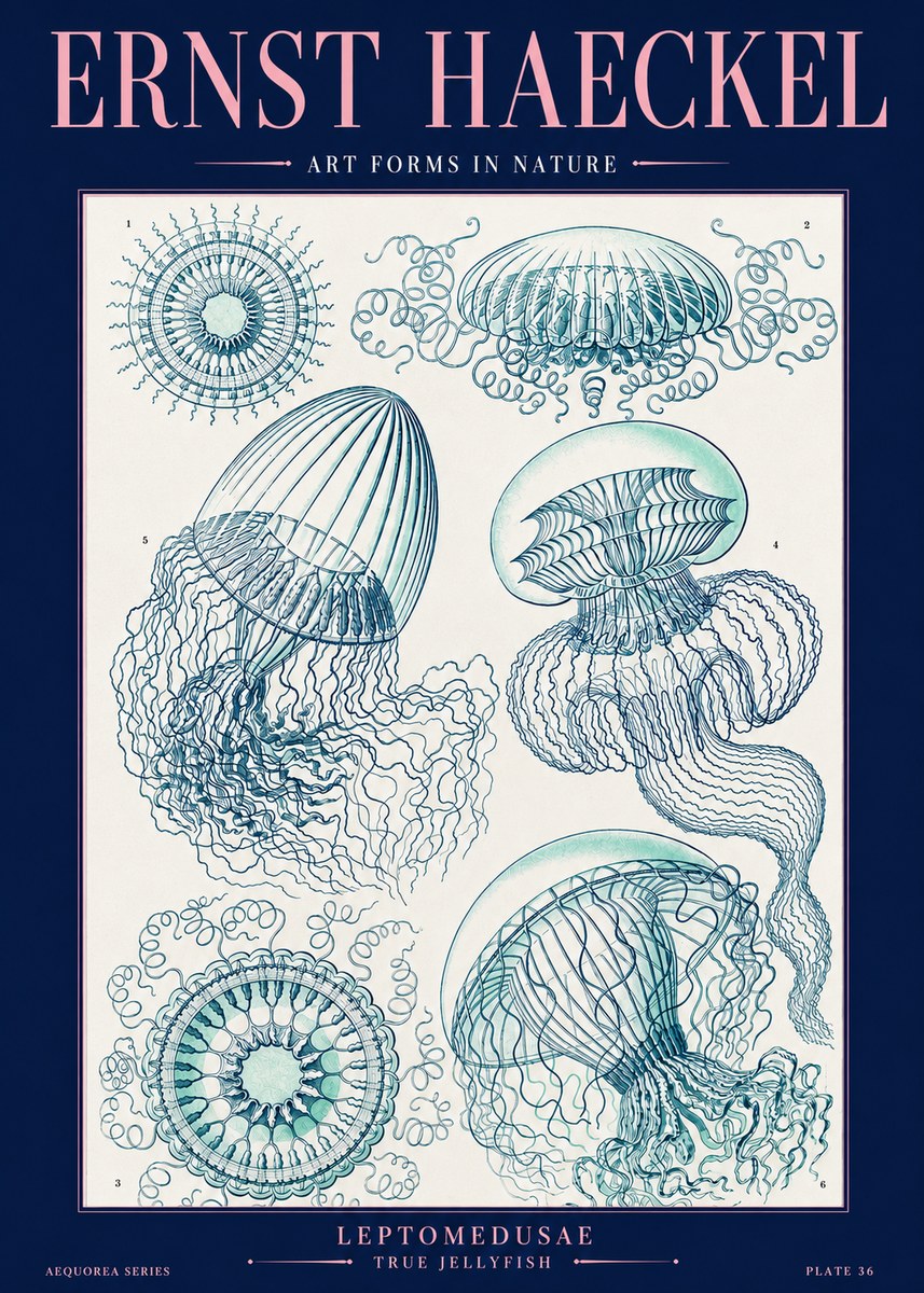 Ernst Haeckel Leptomedusae True Jellyfish No2 - Plakat