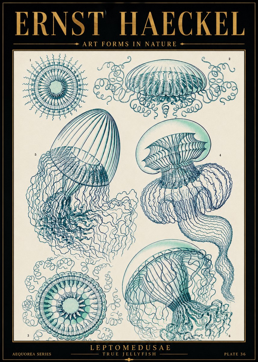 Ernst Haeckel Leptomedusae True Jellyfish No5 - Plakat