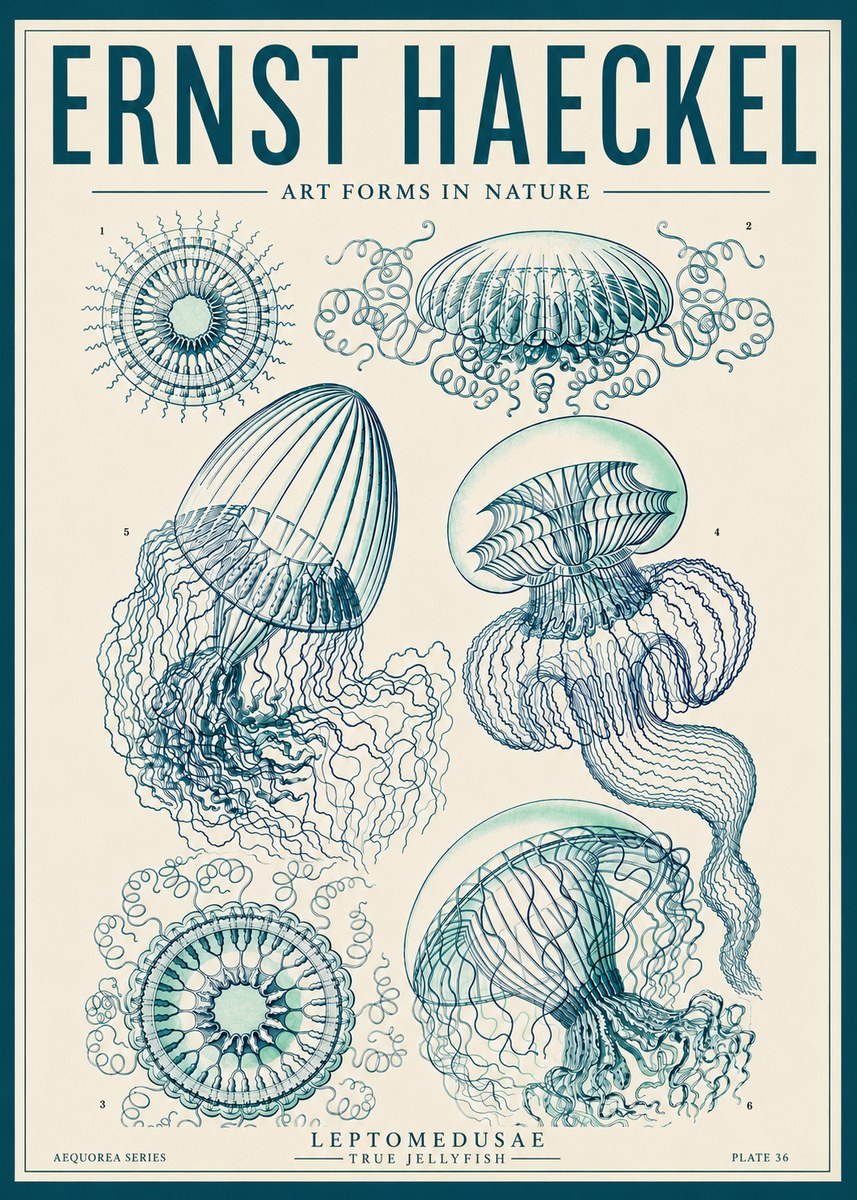 Ernst Haeckel Leptomedusae True Jellyfish No6 - Plakat