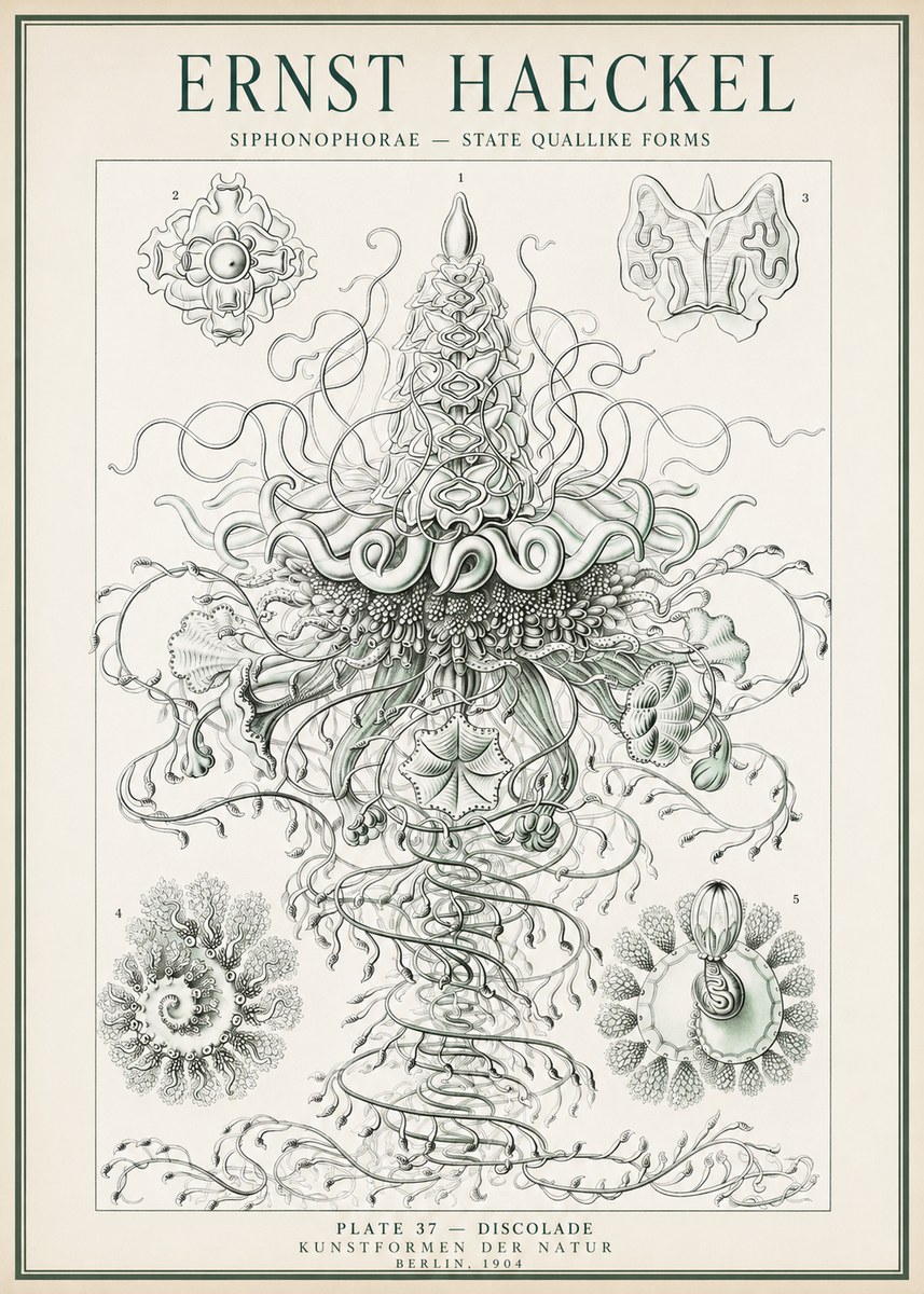 Ernst Haeckel Siphonophorae – State Quallike Forms No1 - Plakat