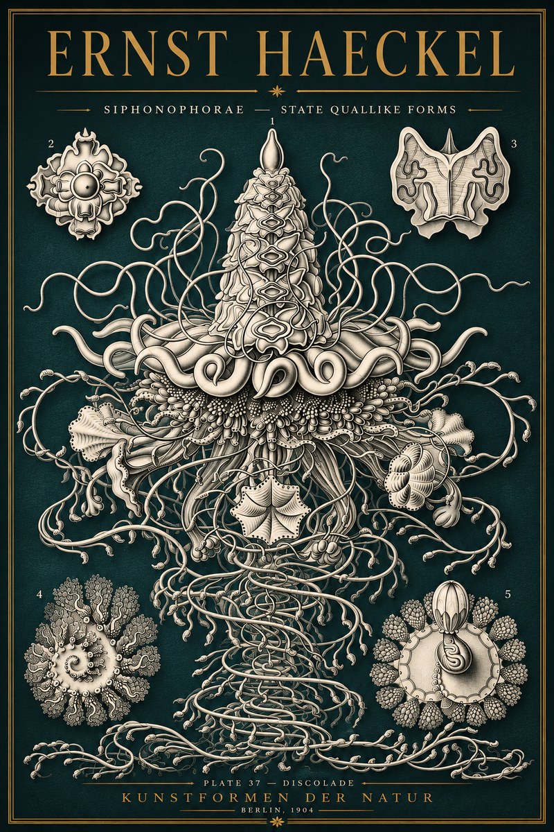 Ernst Haeckel Siphonophorae – State Quallike Forms No5 - Plakat