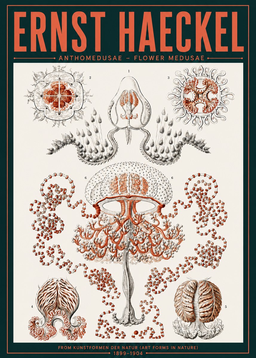Ernst Haeckel Anthomedusae. Flower Medusae. No6 - Plakat