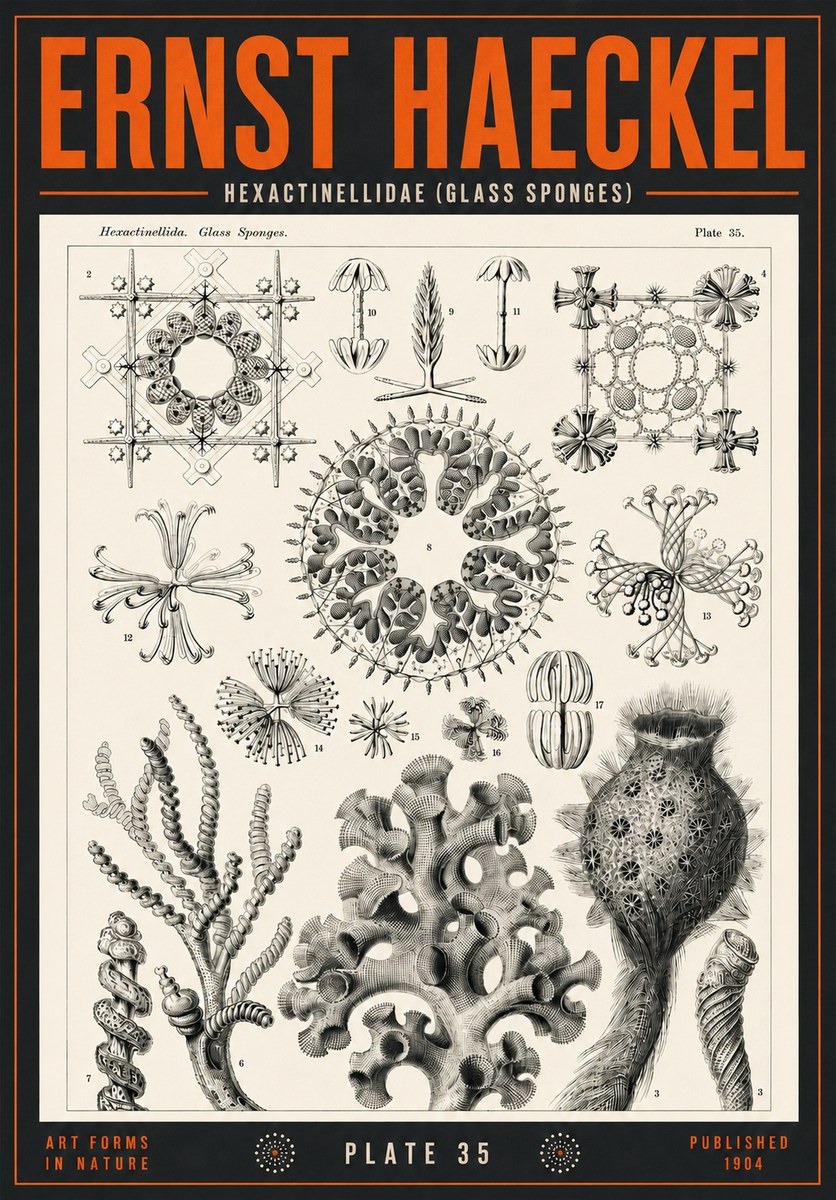 Ernst Haeckel Hexactinellida. Glass Sponges. No4 - Plakat