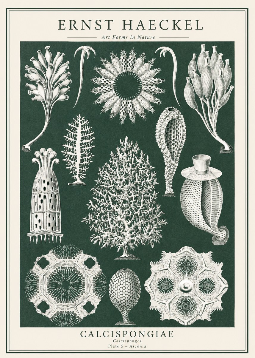 Ernst Haeckel Calcispongiae - Calcisponiges - Plate 5 - Asconia No1 - Plakat
