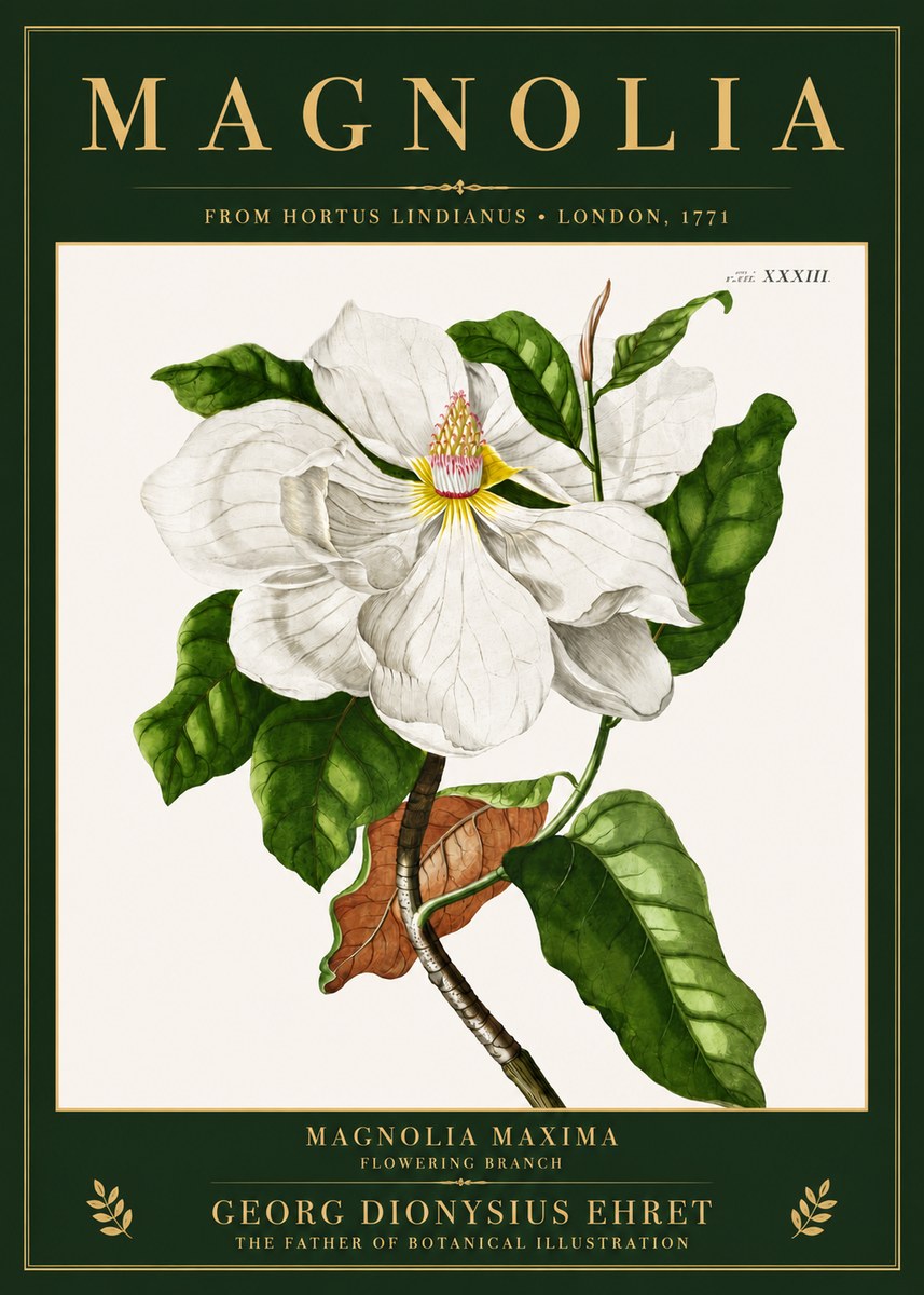 Georg Dionysius Ehret Magnolia Maxima - Flowering Branch No3 - Plakat