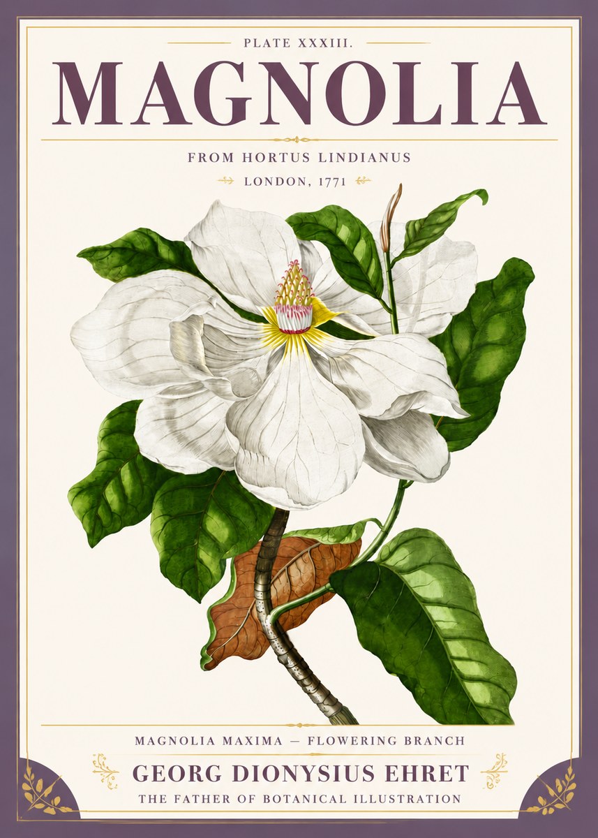 Georg Dionysius Ehret Magnolia Maxima - Flowering Branch No5 - Plakat