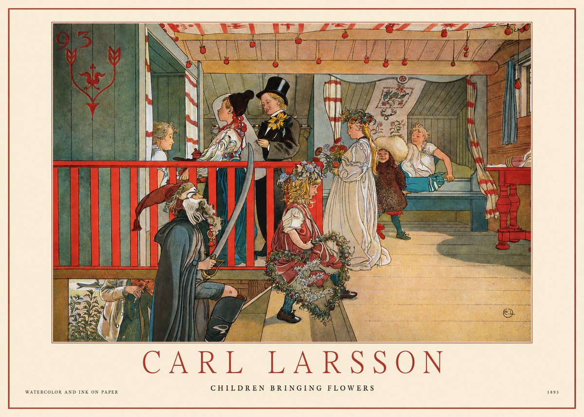 Carl Larsson Children Bringing Flowers No1 - Plakat