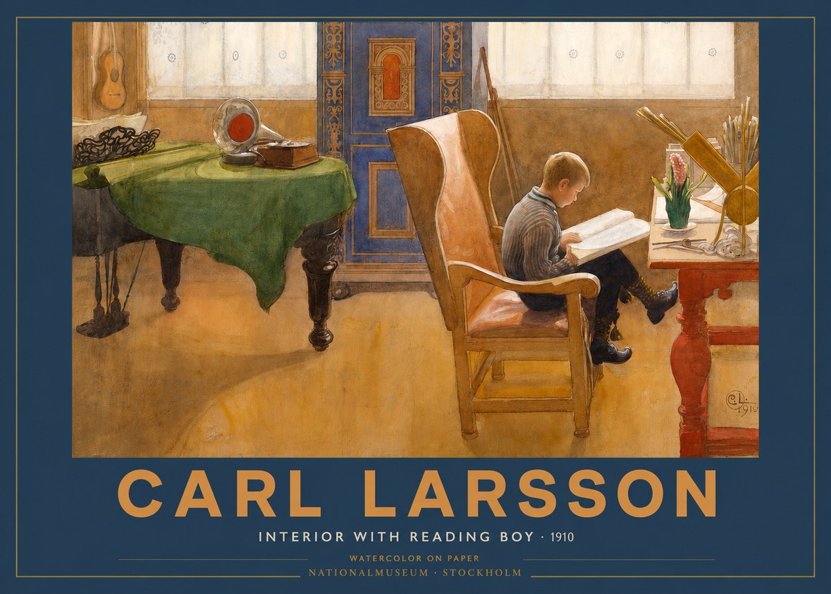 Carl Larsson Interior with Reading Boy No2 - Plakat