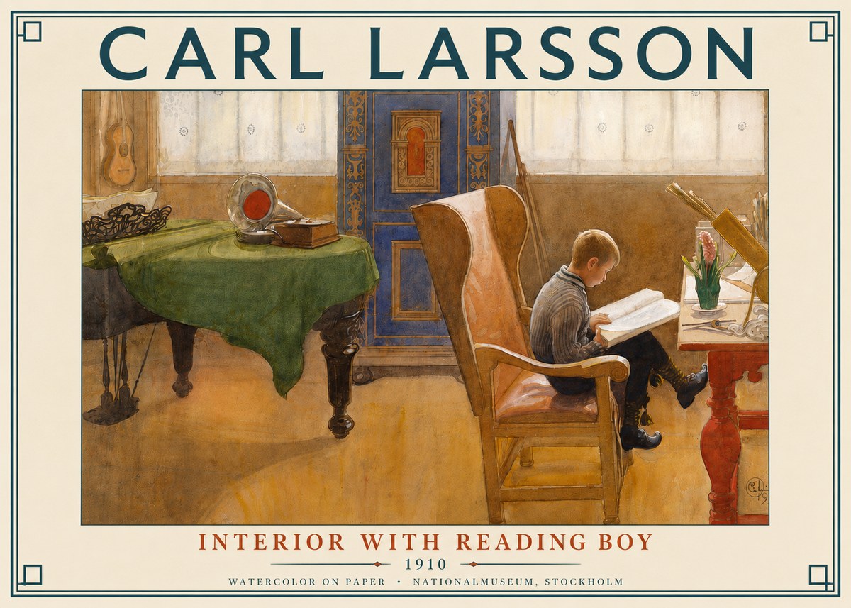 Carl Larsson Interior with Reading Boy No4 - Plakat