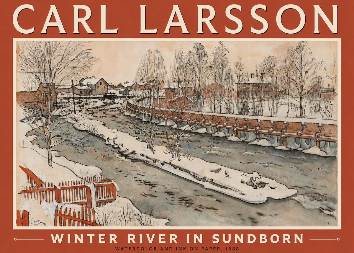 Carl Larsson Winter River in Sundborn No5 - Plakat