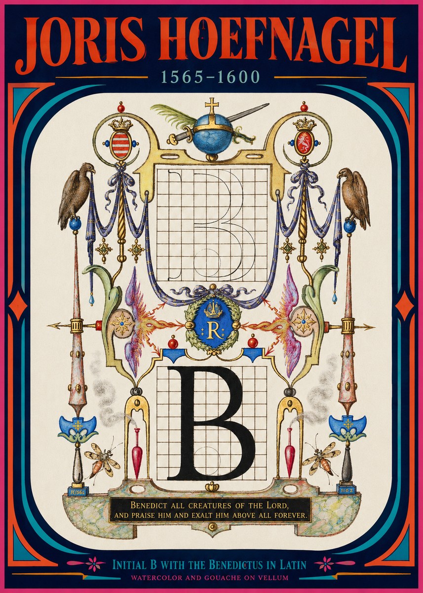 Joris Hoefnagel Initial B with the Benedictus in Latin No2 - Plakat