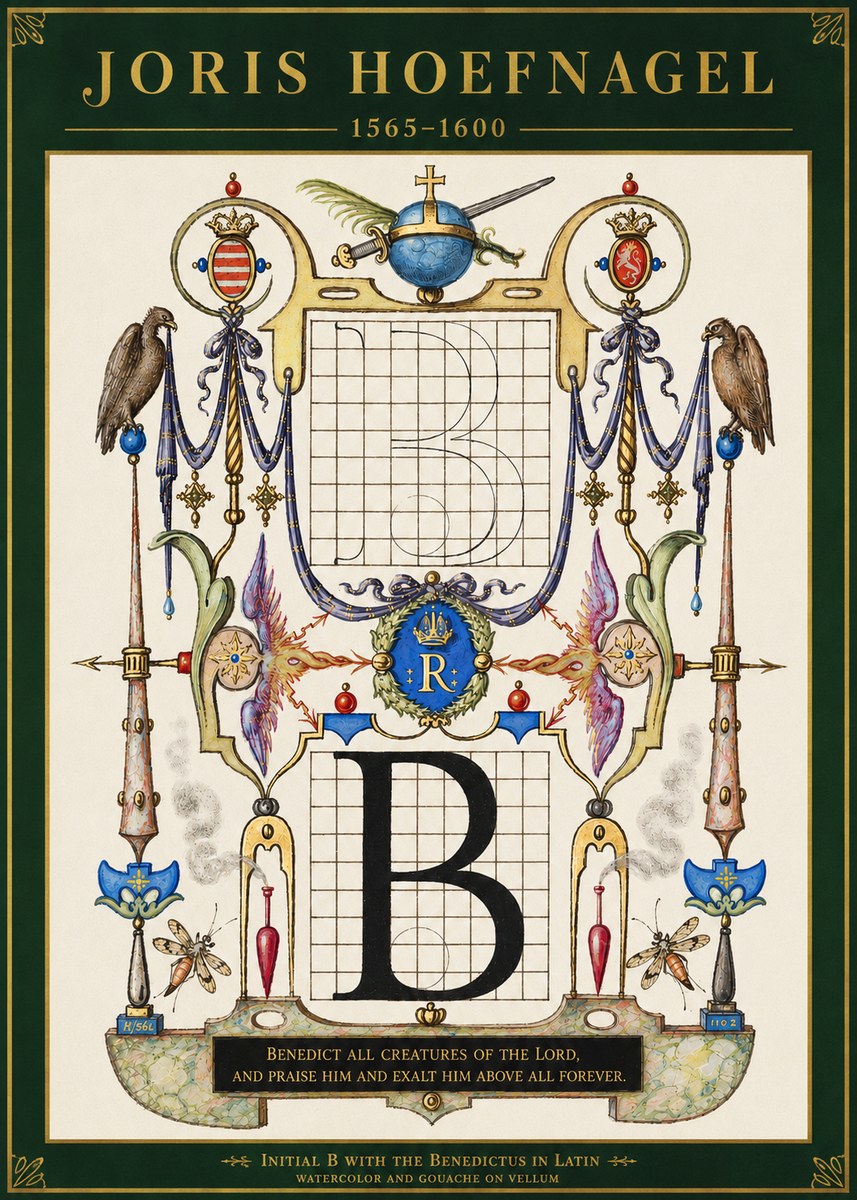 Joris Hoefnagel Initial B with the Benedictus in Latin No3 - Plakat