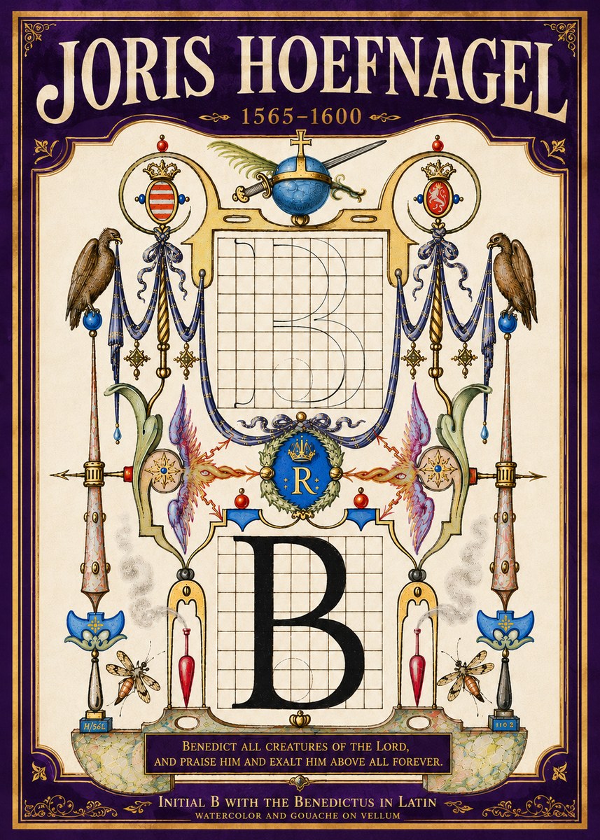 Joris Hoefnagel Initial B with the Benedictus in Latin No5 - Plakat
