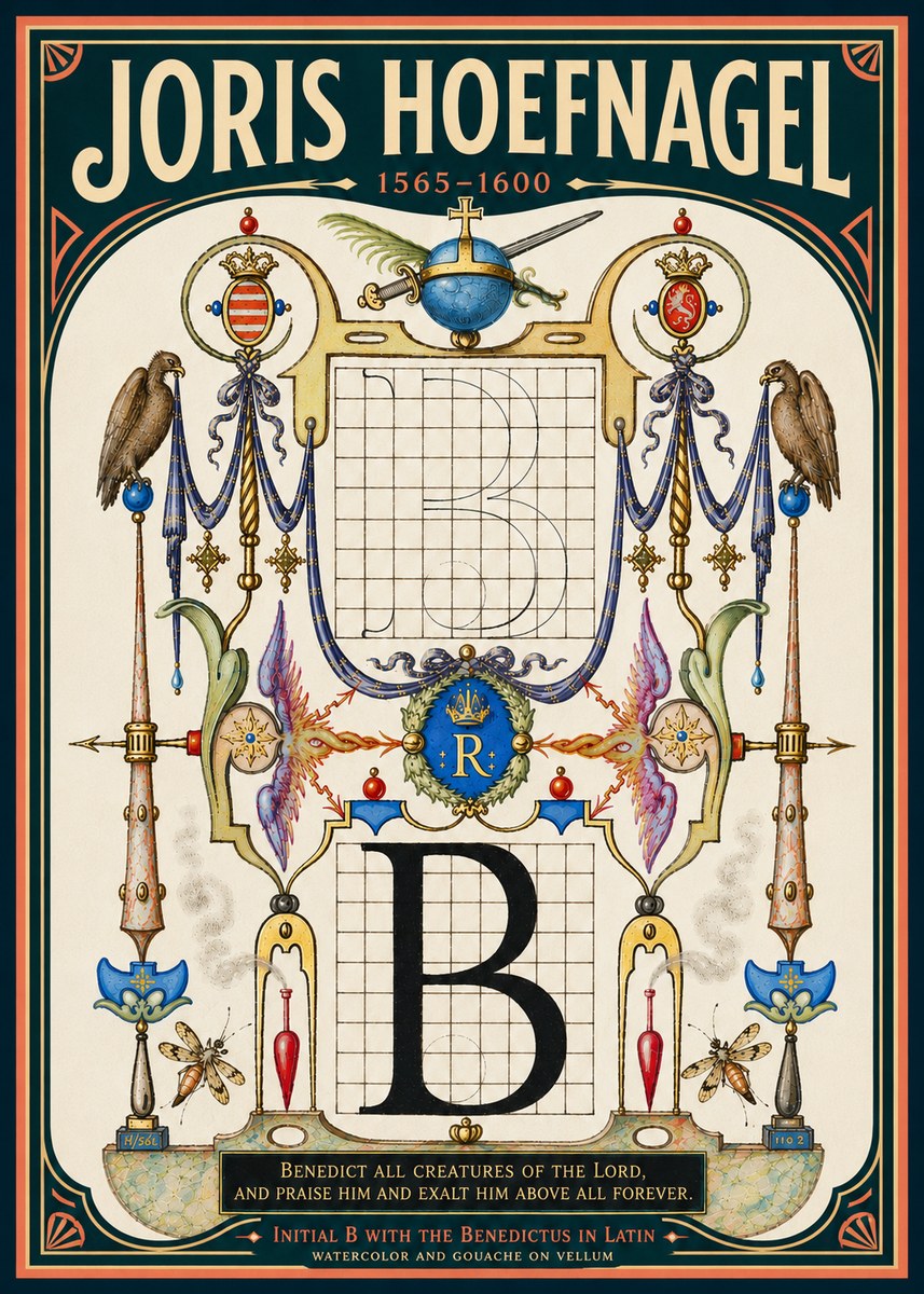 Joris Hoefnagel Initial B with the Benedictus in Latin No6 - Plakat