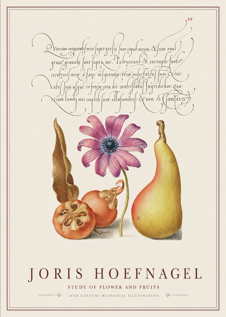 Joris Hoefnagel Study of Flower and Fruits No1 - Plakat