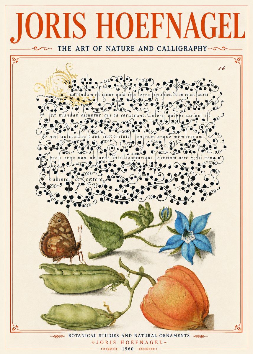 Joris Hoefnagel Study of Plants and Butterfly No6 - Plakat