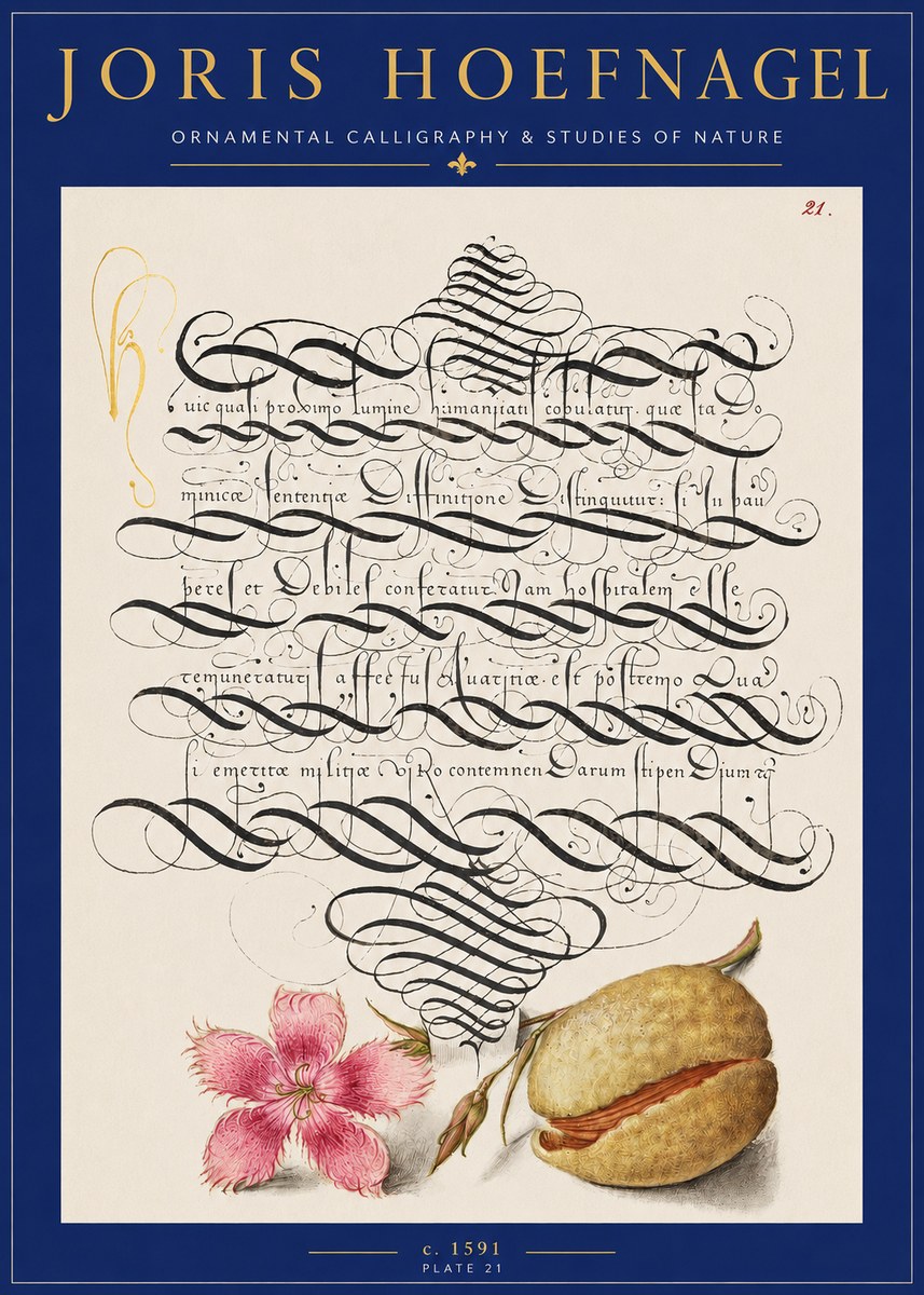Joris Hoefnagel Ornamental Calligraphy & Studies of Nature No2 - Plakat