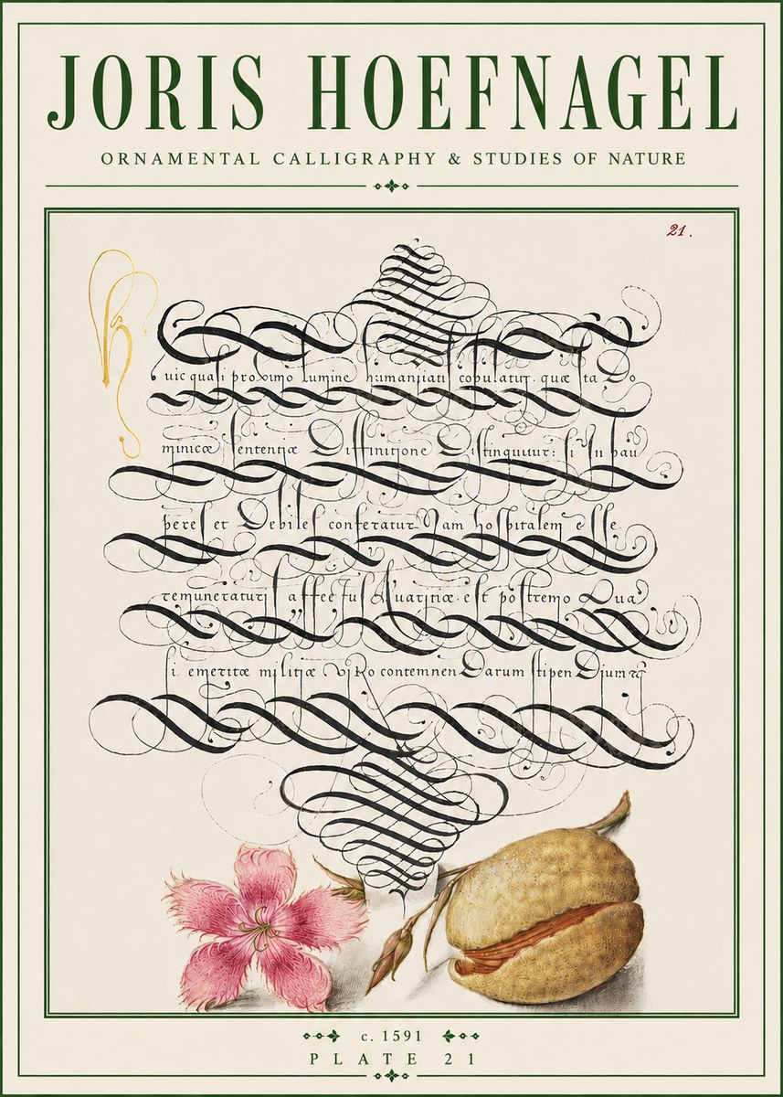Joris Hoefnagel Ornamental Calligraphy & Studies of Nature No4 - Plakat