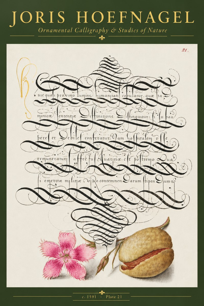 Joris Hoefnagel Ornamental Calligraphy & Studies of Nature No5 - Plakat
