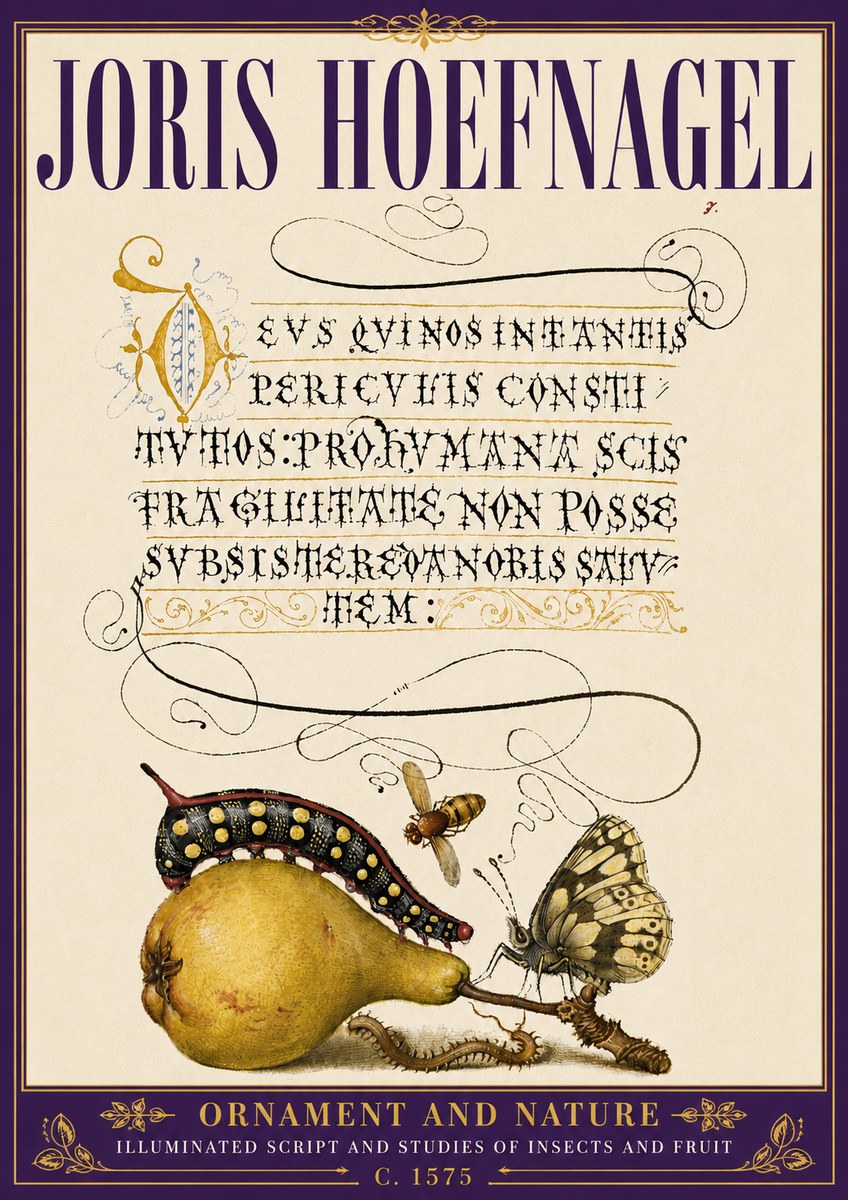 Joris Hoefnagel Ornament and Nature - Illuminated Script and Studies of Insects and Fruit No6 - Plakat