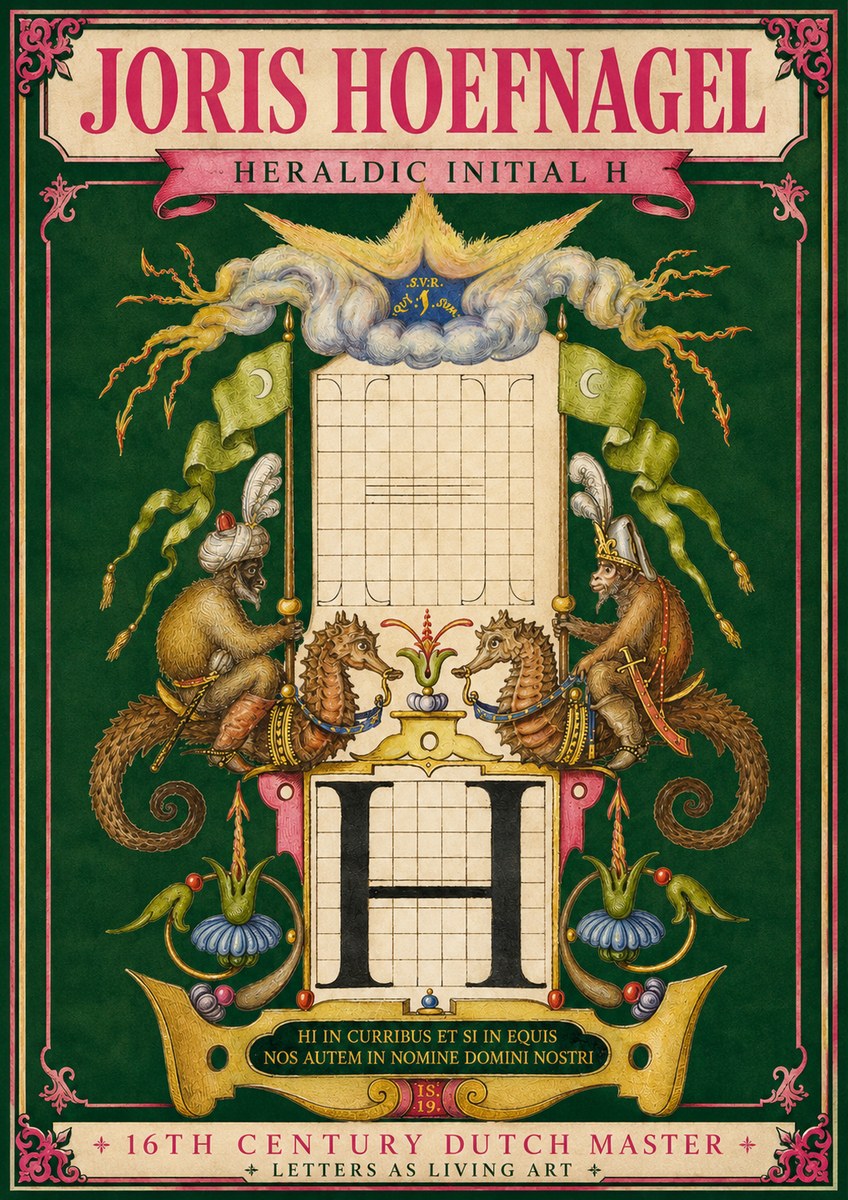Joris Hoefnagel Heraldic Initial H No3 - Plakat
