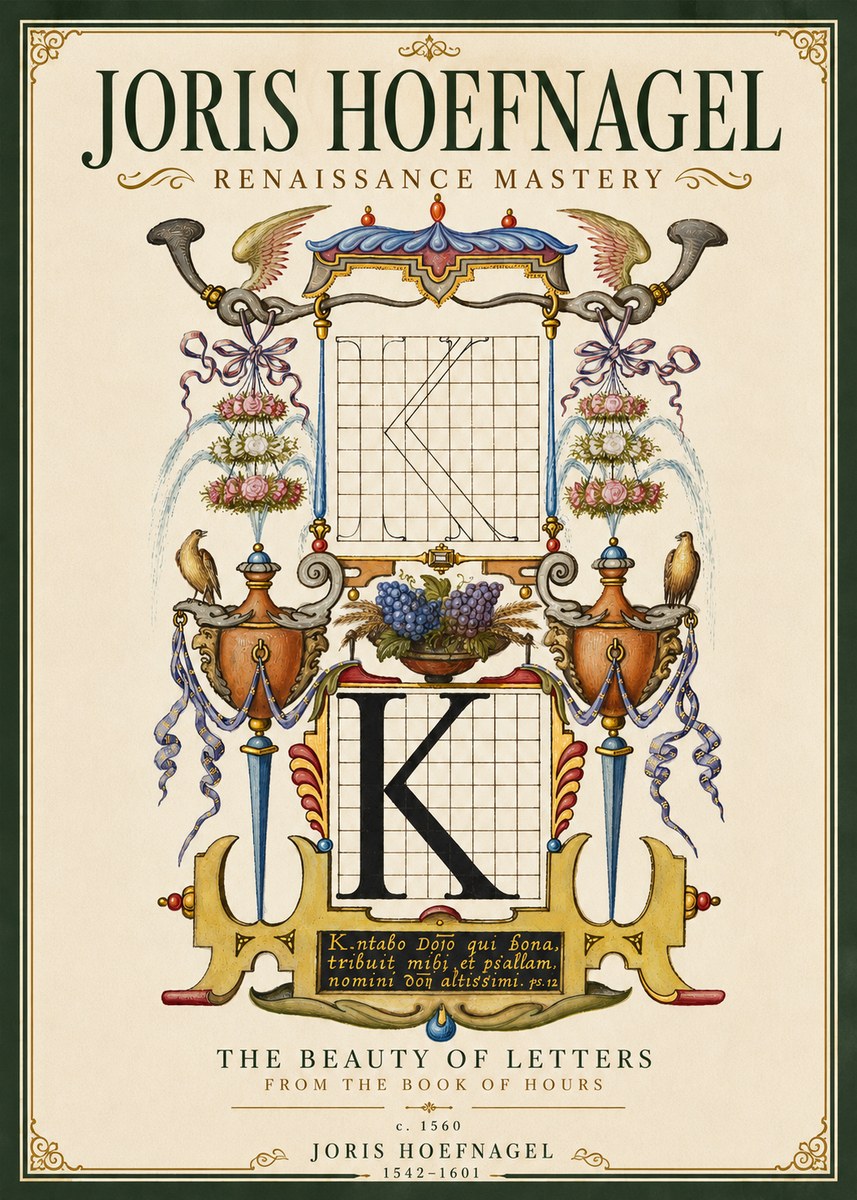 Joris Hoefnagel Illuminated Initial "K" from the Book of Hours No5 - Plakat