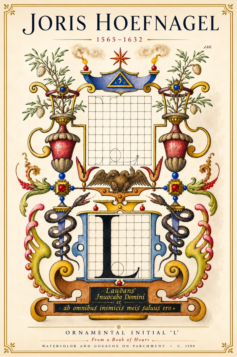 Joris Hoefnagel Ornamental Initial 'L' No6 - Plakat