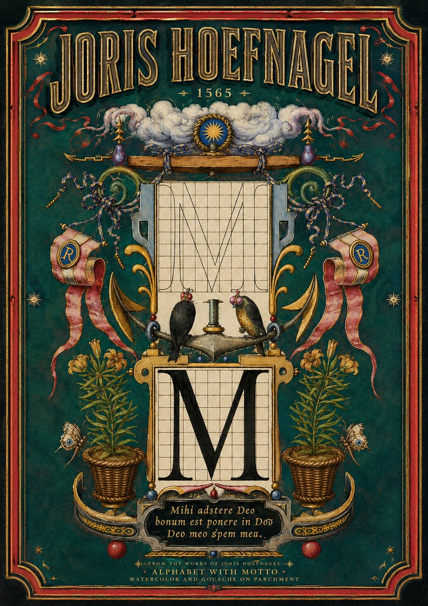 Joris Hoefnagel Alphabet with Motto • M • No3 - Plakat