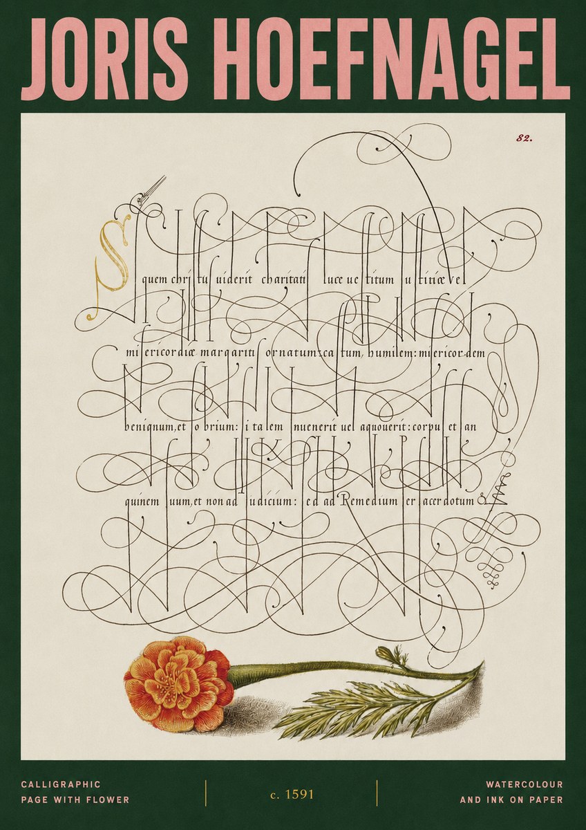 Joris Hoefnagel Calligraphic Study with Marigold No3 - Plakat