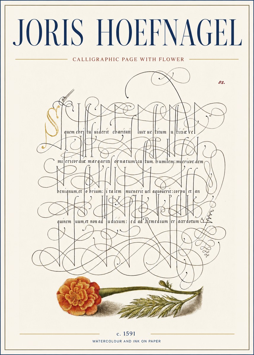 Joris Hoefnagel Calligraphic Study with Marigold No4 - Plakat