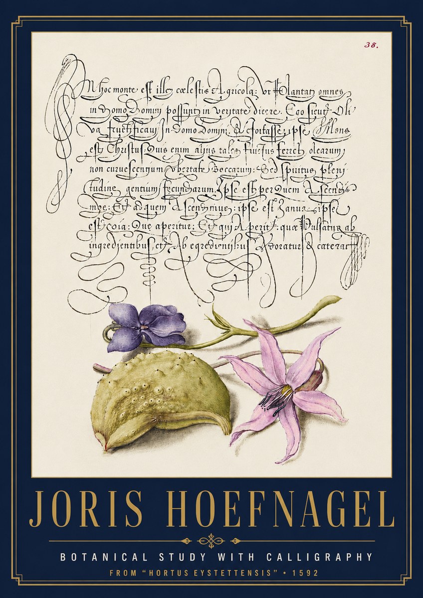 Joris Hoefnagel Botanical Study with Calligraphy I No4 - Plakat