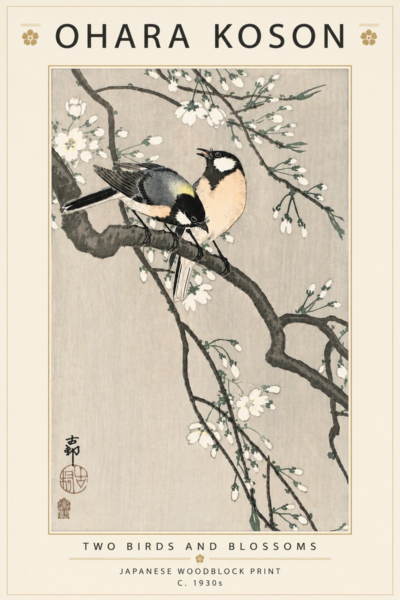 Ohara Koson Two Birds and Blossoms I No5 - Plakat