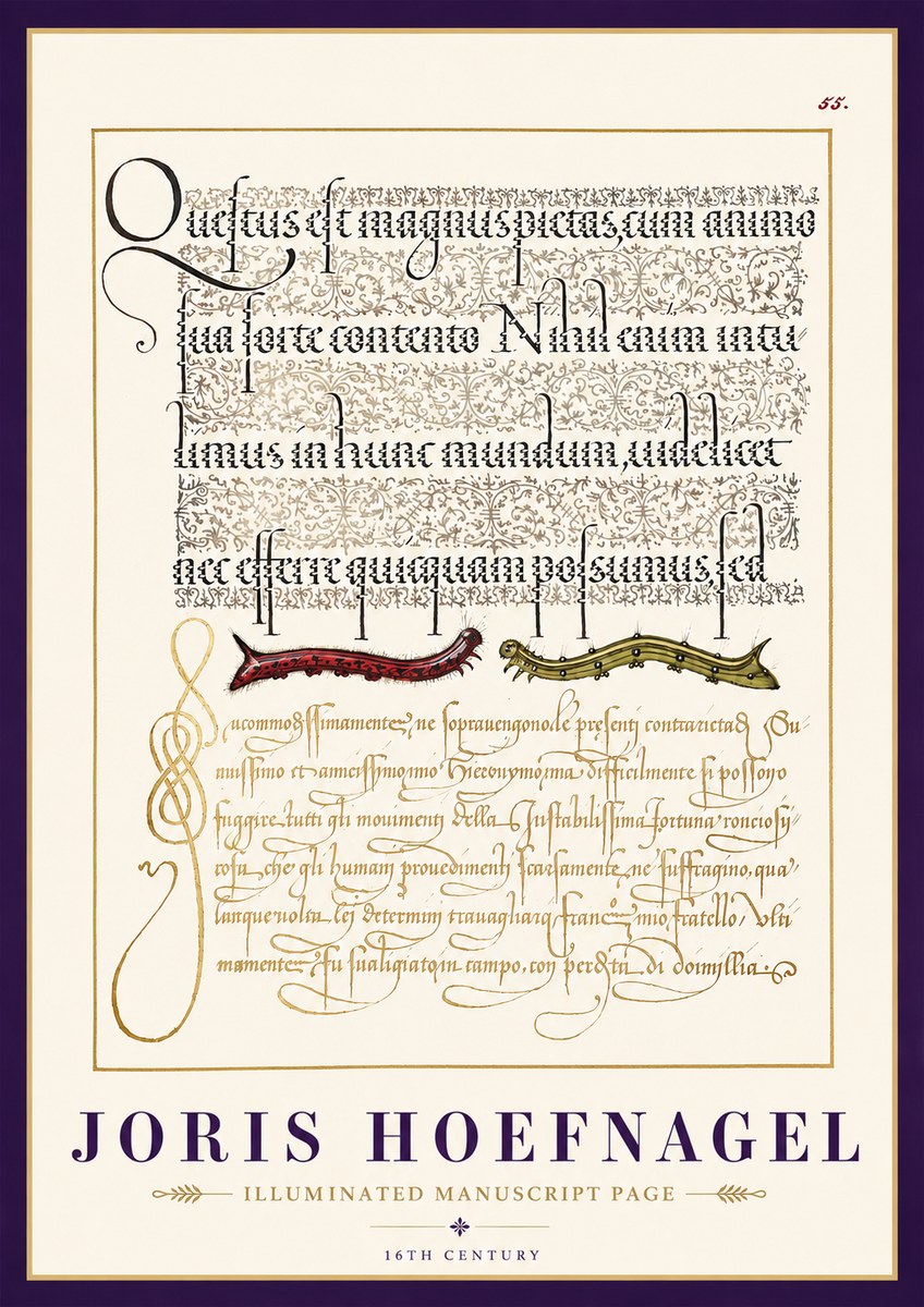 Joris Hoefnagel Illuminated Manuscript Page I No3 - Plakat